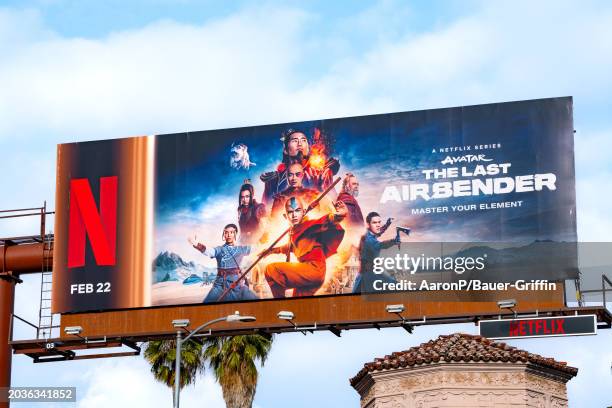 General views of a Netflix billboard campaign above the Sunset Strip promoting the new live action series 'Avatar The Last Airbender' on February 27,...