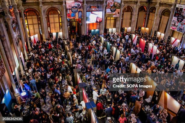 General view of the wine stands at the Essence of Wine event. Essência do Vinho commemorates its 20th-year milestone at the iconic Palácio da Bolsa...