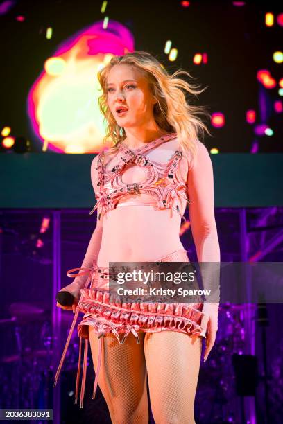 Zara Larsson performs onstage during her 'Venus' Tour at Le Trianon on February 24, 2024 in Paris, France.