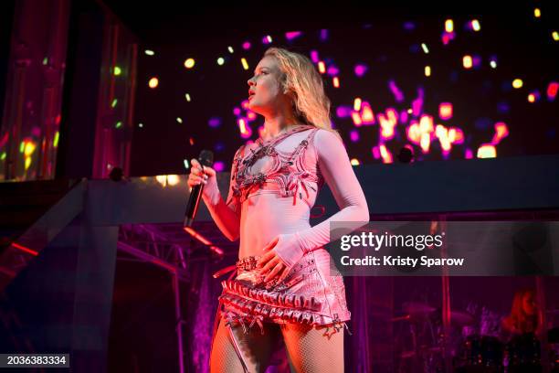 Zara Larsson performs onstage during her 'Venus' Tour at Le Trianon on February 24, 2024 in Paris, France.