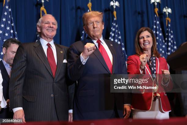 South Carolina Governor Henry McMaster, Republican presidential candidate and former President Donald Trump and Lt Governor Pamela Evette during an...