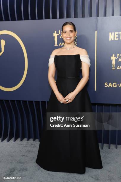 America Ferrera attends the 30th Annual Screen Actors Guild Awards at Shrine Auditorium and Expo Hall on February 24, 2024 in Los Angeles, California.