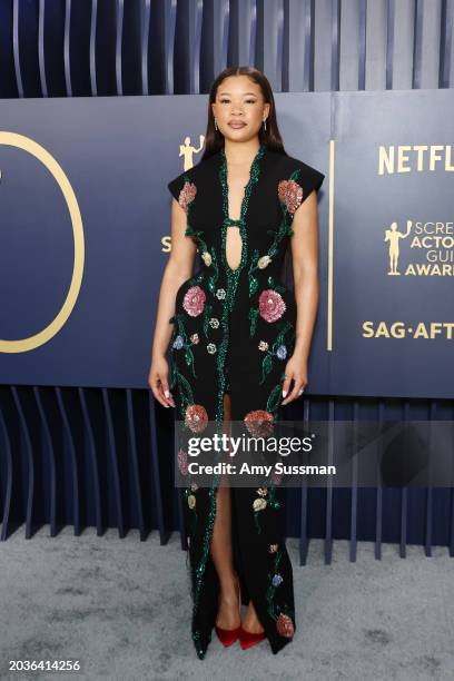 Storm Reid attends the 30th Annual Screen Actors Guild Awards at Shrine Auditorium and Expo Hall on February 24, 2024 in Los Angeles, California.