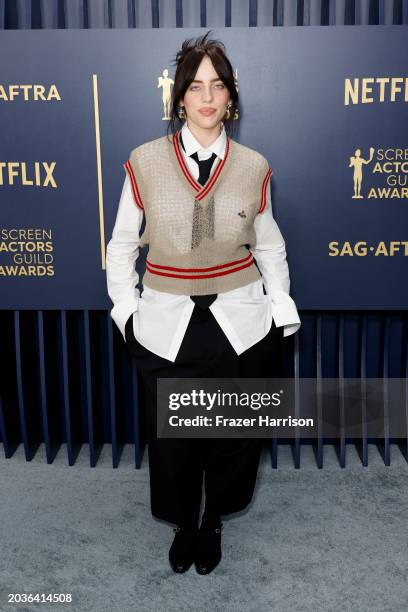 Billie Eilish attends the 30th Annual Screen Actors Guild Awards at Shrine Auditorium and Expo Hall on February 24, 2024 in Los Angeles, California.