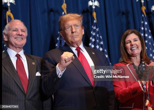 South Carolina Governor Henry McMaster, Republican presidential candidate Donald Trump and Lt Governor during an election night watch party at the...