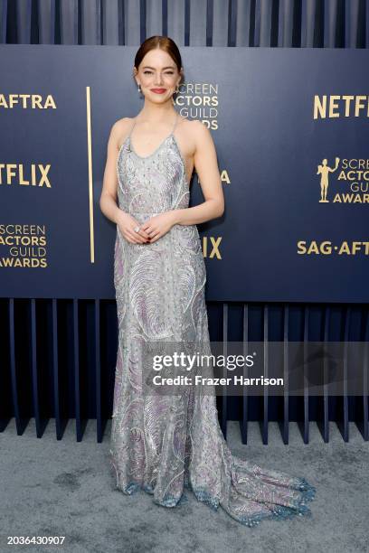 Emma Stone attends the 30th Annual Screen Actors Guild Awards at Shrine Auditorium and Expo Hall on February 24, 2024 in Los Angeles, California.