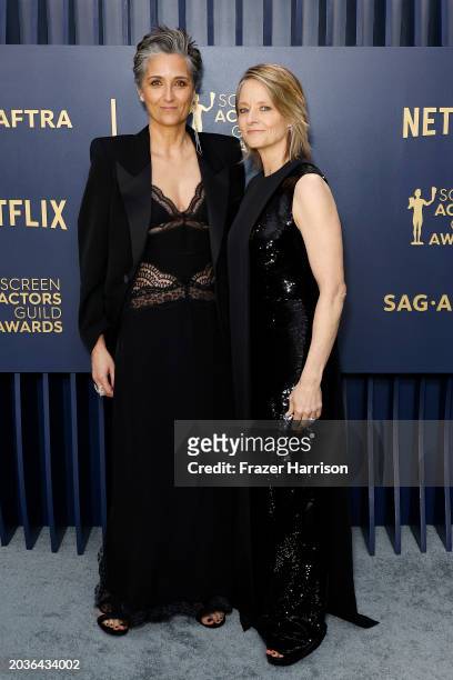 Alexandra Hedison and Jodie Foster attend the 30th Annual Screen Actors Guild Awards at Shrine Auditorium and Expo Hall on February 24, 2024 in Los...