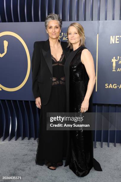 Alexandra Hedison and Jodie Foster attend the 30th Annual Screen Actors Guild Awards at Shrine Auditorium and Expo Hall on February 24, 2024 in Los...