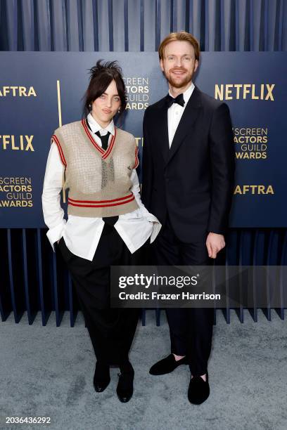 Billie Eilish and Finneas O'Connell attend the 30th Annual Screen Actors Guild Awards at Shrine Auditorium and Expo Hall on February 24, 2024 in Los...