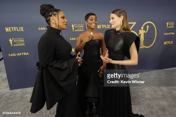 Audra McDonald, Denée Benton, and Louisa Jacobson attend the 30th Annual Screen Actors Guild Awards at Shrine Auditorium and Expo Hall on February...