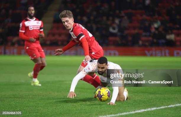 Leyton Orient's Ethan Galbraith challenges Blackpool's CJ Hamilton during the Sky Bet League One match between Leyton Orient and Blackpool at The...