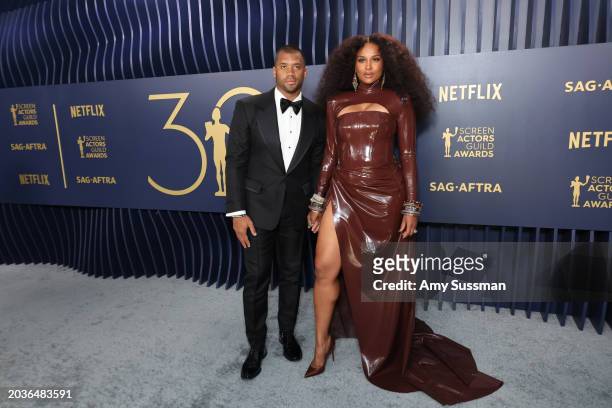 Russell Wilson and Ciara attend the 30th Annual Screen Actors Guild Awards at Shrine Auditorium and Expo Hall on February 24, 2024 in Los Angeles,...