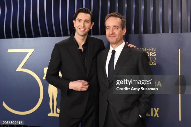 Nicholas Braun and Matthew Macfadyen attend the 30th Annual Screen Actors Guild Awards at Shrine Auditorium and Expo Hall on February 24, 2024 in Los...