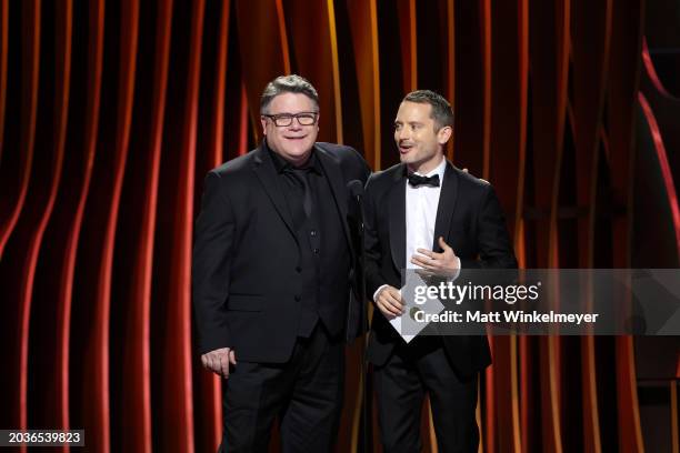 Sean Astin and Elijah Wood speak onstage during the 30th Annual Screen Actors Guild Awards at Shrine Auditorium and Expo Hall on February 24, 2024 in...