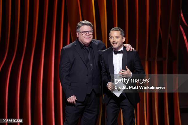 Sean Astin and Elijah Wood speak onstage during the 30th Annual Screen Actors Guild Awards at Shrine Auditorium and Expo Hall on February 24, 2024 in...