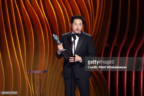 Steven Yeun accepts the Outstanding Performance by a Male Actor in a Television Movie or Limited Series award for “Beef” onstage during the 30th...