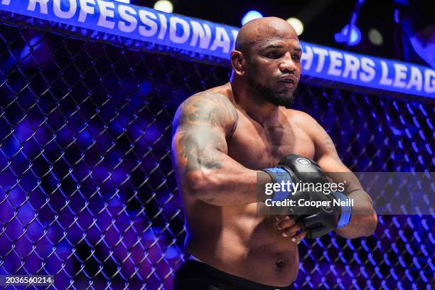 Yoel Romero prepares to fight against Thiago Santos during the 2024 PFL vs Bellator: Champs event at Kingdom Arena on February 24, 2024 in Riyadh.