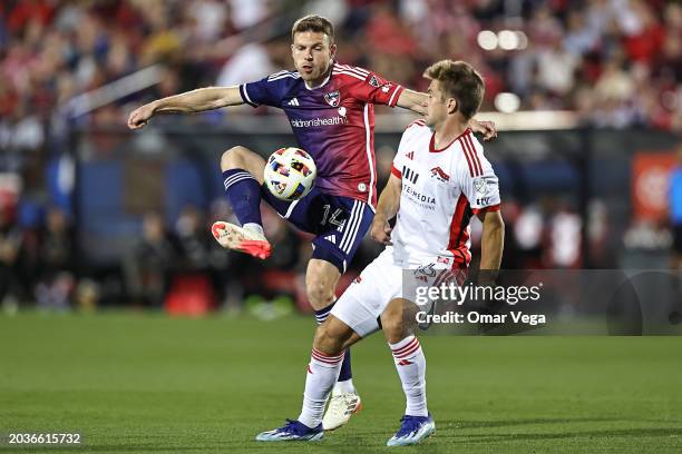 Asier Illarramrndi of FC Dallas is marked by Jack Skahan of San Jose Earthquakes during the MLS match between San Jose Earthquakes and FC Dallas at...