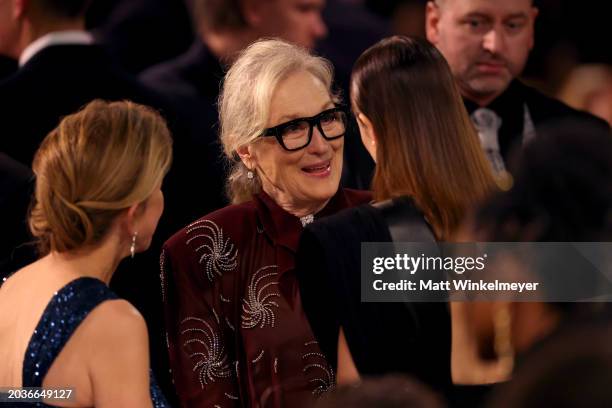 Meryl Streep talks with Louisa Jacobson at the 30th Annual Screen Actors Guild Awards at Shrine Auditorium and Expo Hall on February 24, 2024 in Los...