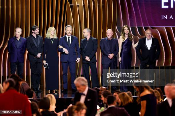Bob Odenkirk, RJ Mitte, Anna Gunn, Bryan Cranston, Aaron Paul, Jonathan Banks, Betsy Brandt, and Dean Norris speakonstage during the 30th Annual...
