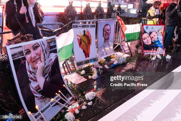 Activists gathered on Times Square in front of U. S. Army Recruiting Office for the vigil of airman Aaron Bushnell who died of self immolation at the...