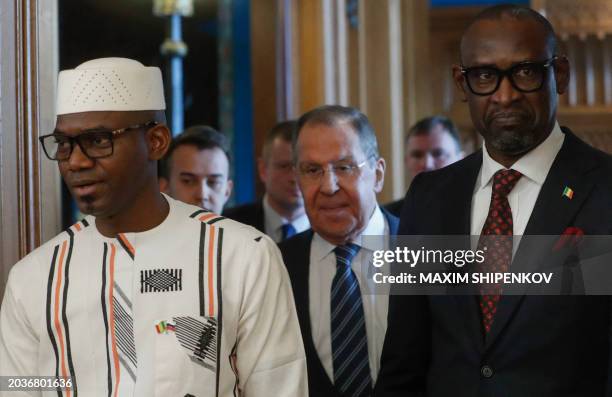 Colonel Sadio Camara, Minister of Defense and Veterans of Mali, Russian Foreign Minister Sergei Lavrov and Abdoulaye Diop, Minister of Foreign...