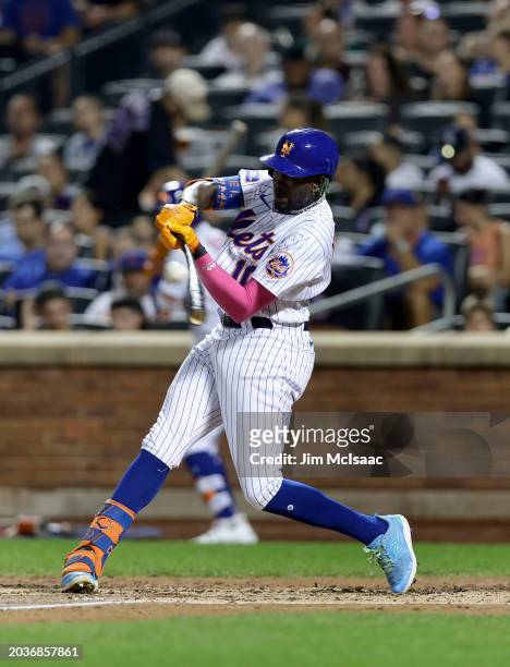 Ronny Mauricio of the New York Mets in action against the Arizona Diamondbacks at Citi Field on September 12, 2023 in New York City. The Mets...