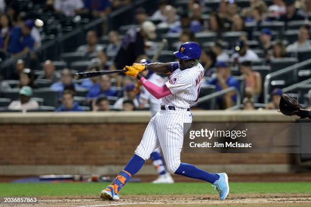 Ronny Mauricio of the New York Mets in action against the Arizona Diamondbacks at Citi Field on September 12, 2023 in New York City. The Mets...