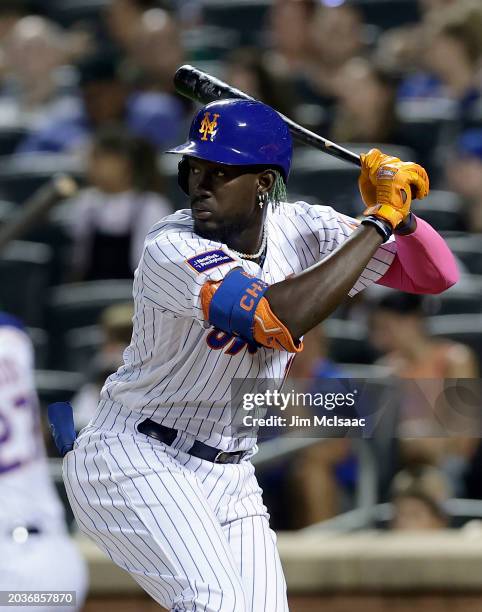 Ronny Mauricio of the New York Mets in action against the Arizona Diamondbacks at Citi Field on September 12, 2023 in New York City. The Mets...