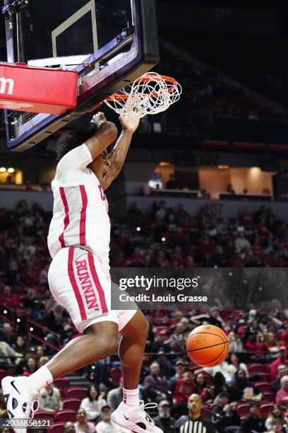 Rob Whaley Jr. #5 of the UNLV Rebels dunks in the second half of a game against the Colorado State Rams at the Thomas & Mack Center on February 24,...