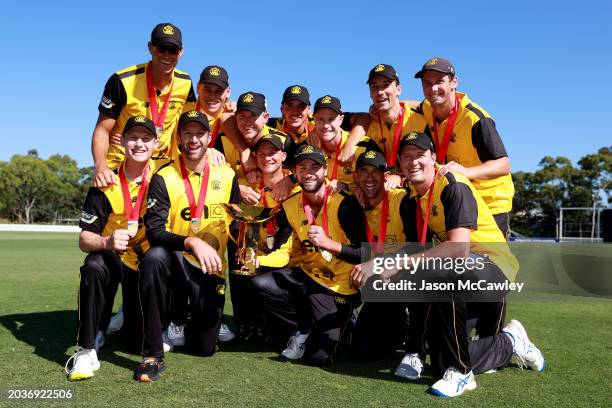 Western Australia celebrate with the trophy after winning the March One Day Cup Final match between New South Wales Blues and Western Australia at...