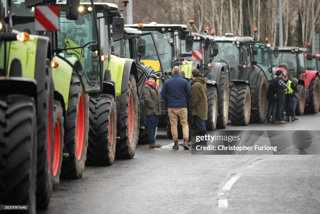 Welsh Farmers Stage Tractor Protest Outside The Senedd