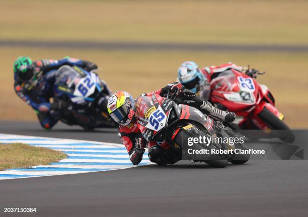 Yari Montella of Italy and the Barni Spark Racing Team leads during race two of the World SuperSport as part the World Superbikes Championship at...