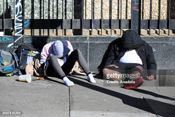 Homeless people are seen as the City fighting with fentanyl problems in San Francisco, California, United States on February 26, 2024.