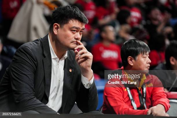 President of Chinese Basketball Association Yao Ming looks on during the FIBA Asia Cup qualifier Group C game between Japan and China at Ariake...