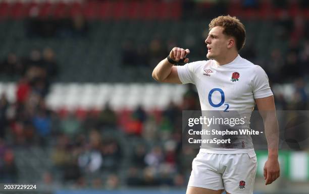 England A's Oscar Beard during the rugby international match between England A and Portugal at Mattioli Woods Welford Road Stadium on February 25,...