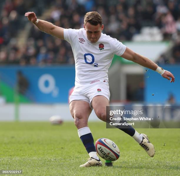 England A's Jamie Shillcock during the rugby international match between England A and Portugal at Mattioli Woods Welford Road Stadium on February...