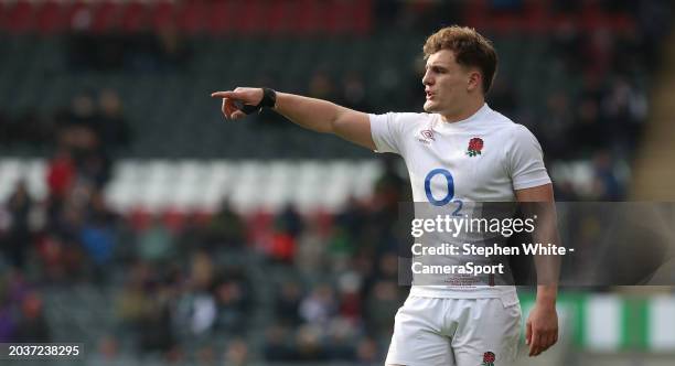 England A's Oscar Beard during the rugby international match between England A and Portugal at Mattioli Woods Welford Road Stadium on February 25,...