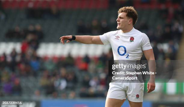 England A's Oscar Beard during the rugby international match between England A and Portugal at Mattioli Woods Welford Road Stadium on February 25,...