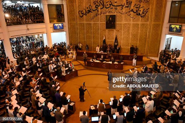 Newly elected members take oath at the provincial legislature of Pakistan's Khyber Pakhtunkhwa Assembly in Peshawar on February 28, 2024.