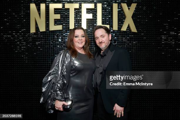 Melissa McCarthy and Ben Falcone attend the 2024 Netflix SAG Celebration at Chateau Marmont on February 24, 2024 in Los Angeles, California.