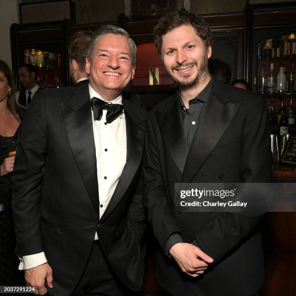 Ted Sarandos, CEO, Netflix and Michael Cera attend the 2024 Netflix SAG Celebration at Chateau Marmont on February 24, 2024 in Los Angeles,...