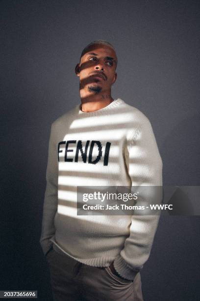 Mario Lemina of Wolverhampton Wanderers poses for a portrait at The Sir Jack Hayward Training Ground on February 09, 2024 in Wolverhampton, England.