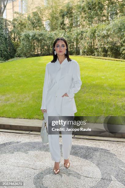 Matilde Gioli attends the Giorgio Armani fashion show during the Milan Fashion Week Womenswear Fall/Winter 2024-2025 on February 25, 2024 in Milan,...