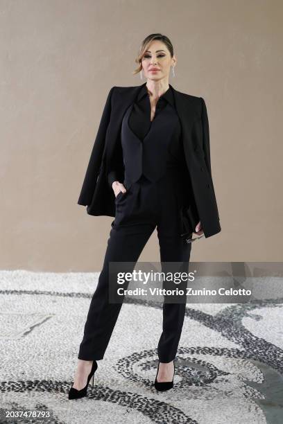 Anna Tatangelo attends the Giorgio Armani fashion show during the Milan Fashion Week Womenswear Fall/Winter 2024-2025 on February 25, 2024 in Milan,...