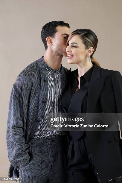 Mattia Narducci and Anna Tatangelo attend the Giorgio Armani fashion show during the Milan Fashion Week Womenswear Fall/Winter 2024-2025 on February...