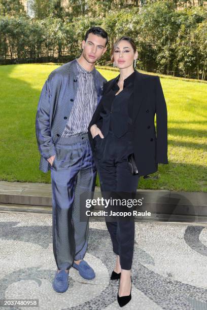 Mattia Narducci and Anna Tatangelo attend the Giorgio Armani fashion show during the Milan Fashion Week Womenswear Fall/Winter 2024-2025 on February...