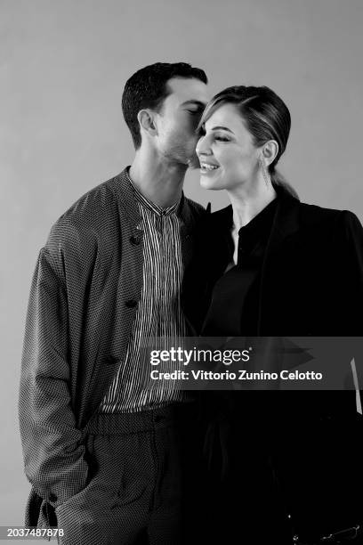 Mattia Narducci and Anna Tatangelo attend the Giorgio Armani fashion show during the Milan Fashion Week Womenswear Fall/Winter 2024-2025 on February...