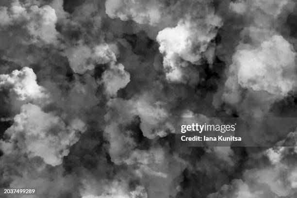 painted dark black and white monochrome clouds background. copy space. design element. forest fires, explosions, war. illustration. - climate grief stock pictures, royalty-free photos & images