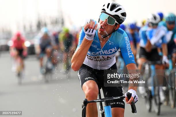 Bruno Armirail of France and Team Decathlon-AG2R La Mondiale refreshes off during the 6th UAE Tour 2024, Stage 7 a 161km stage from Bait Mohammed Bin...